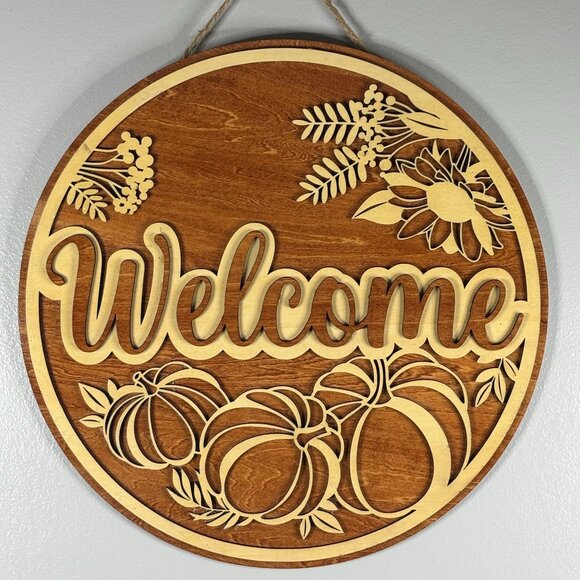 🍂 Handmade “Welcome” Sign – 11.5” Round | 1/8” Basswood | Twine Hanger - Picture 1 of 1